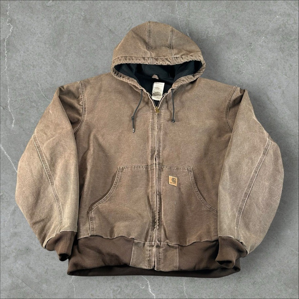 Vintage Carhartt Jacket Mens 2XL Brown J25 CHT Workwear Thermal Hooded Active